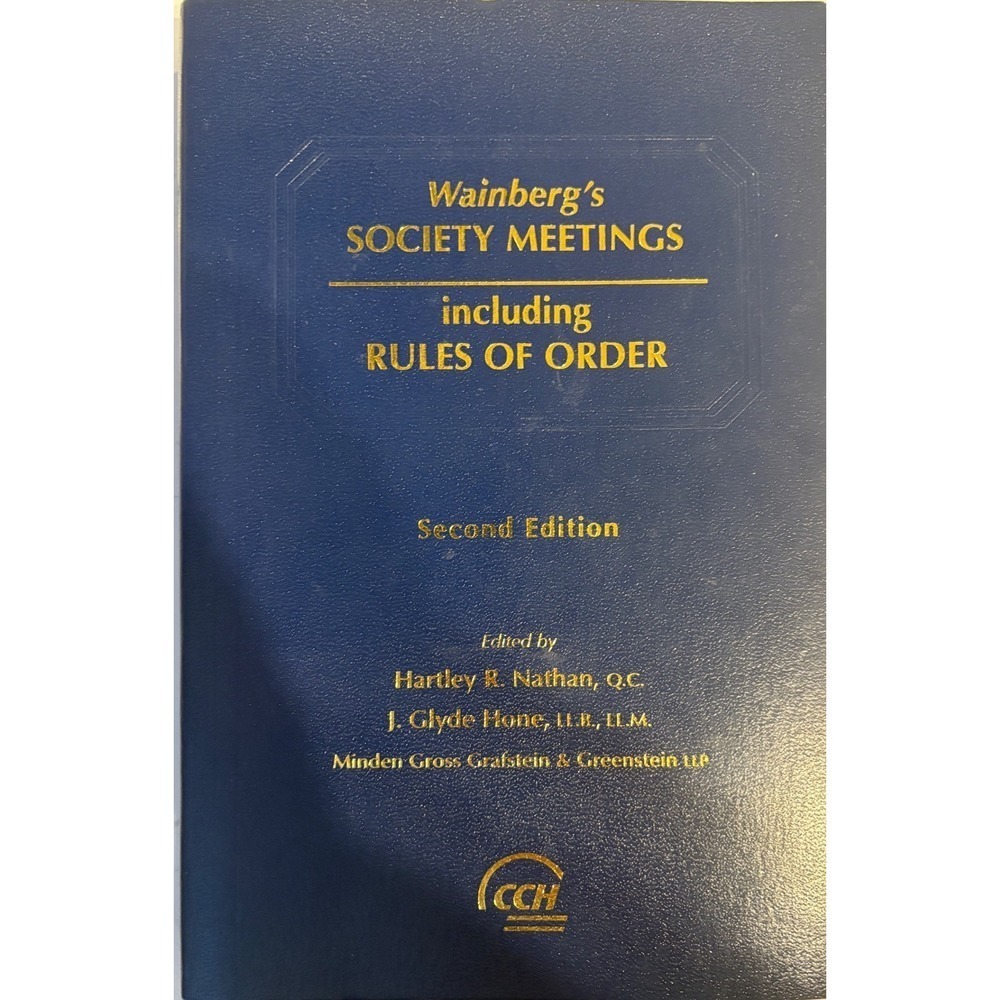 Wainbergs Society Meetings Including Rules of Order 2nd Edition Legal Book CCH